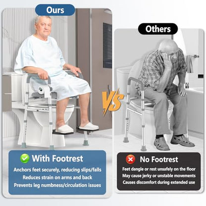 Raised Toilet Seat Riser with Footrest & Handles, 500 lbs | Adjustable height and width, fits standard toilets, ideal for elderly, disabled and pregnant users