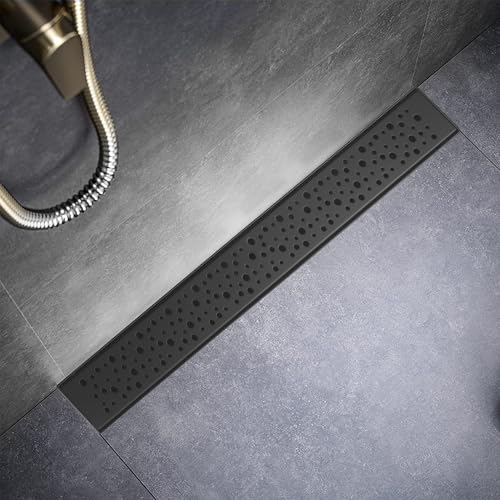 Sharp-tec Shower Drain, 32 inch Linear Shower Drain, Matte Black 304 Stainless Steel Rectangular Shower Floor Drain with Adjustable Leveling Feet, Hair Strainer, cUPC Certified, ST-099-32B - color: Matte Black, size: 32 inch