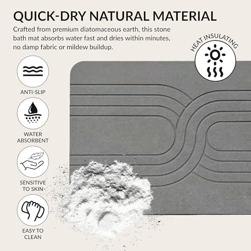 Quick Dry Stone Bath Mat – Diatomaceous Earth Foot Pad, Super Absorbent Hard Shower Rug – Modern Anti-Slip Design for Bathroom Floor, 23.6x15.3in, Deep Charcoal – The Nexus - color: The Nexus (Deep Charcoal)