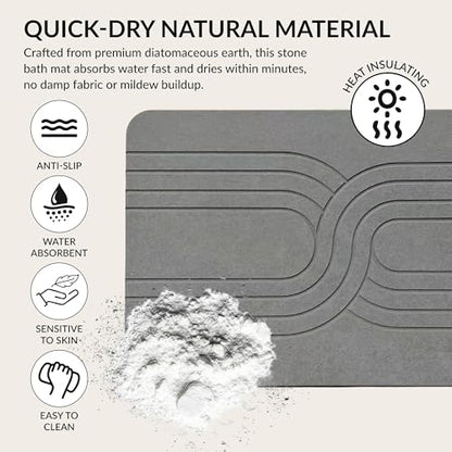Quick Dry Stone Bath Mat – Diatomaceous Earth Foot Pad, Super Absorbent Hard Shower Rug – Modern Anti-Slip Design for Bathroom Floor, 23.6x15.3in, Deep Charcoal – The Nexus - color: The Nexus (Deep Charcoal)