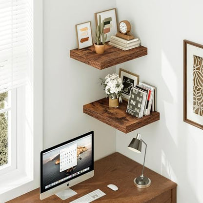 Vivelove Deep Floating Shelves, 16 x 12 Inch, Rustic, Set of 2 | Invisible Brackets, Easy Mount Shelf with Hardware Kit, for Bathroom Bedroom Living Room Kitchen, Engineered Wood - color: Rustic Brown, size: 15.7”wx12”dx1.5”h