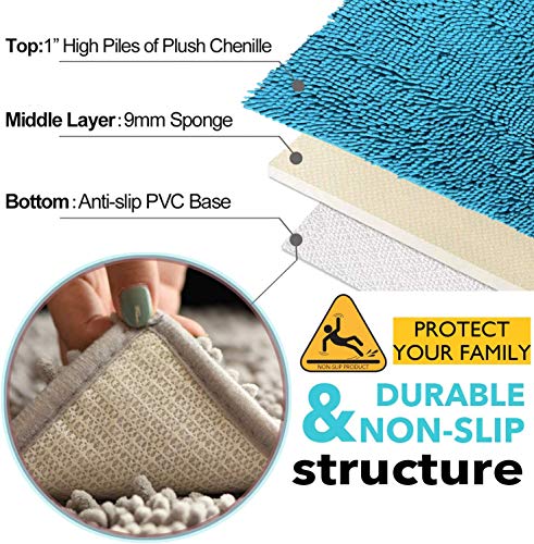 Teal Blue Bathroom Rugs Bath Mats for Bathroom Chenillen Bath Rug Set 2 Piece Non-Slip Bath Mats, Absorbent Shaggy Rugs, Machine Wash, Perfect Plush Bathroom Mats, Batroom Carpets Set - color: Teal Blue