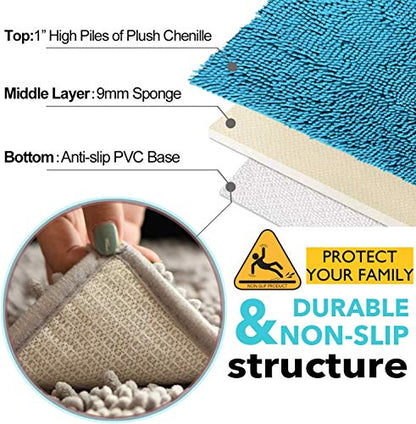 Teal Blue Bathroom Rugs Bath Mats for Bathroom Chenillen Bath Rug Set 2 Piece Non-Slip Bath Mats, Absorbent Shaggy Rugs, Machine Wash, Perfect Plush Bathroom Mats, Batroom Carpets Set - color: Teal Blue