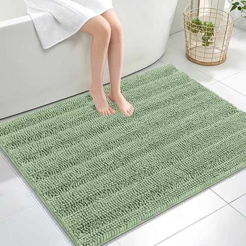 OLANLY Thick Large Bathroom Rugs 40x32, Chenille Bath Rugs, Sage Green | Absorbent Striped, Rubber Backing, Machine Wash Dry, Bath Mats for Bathroom Floor, Tub and Shower, Home Decor Accessories - color: Sage Green, size: 40" X 32"