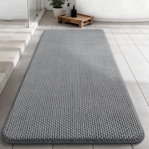 YIHOUSE Bathroom Rugs 24x47, Extra Thick Soft Absorbent Chenille Bath Rug Non-Slip Quick Dry, Machine Washable Bath Mats for Bathroom, Floor, Tub and Shower, Home Decor, Dark Grey - color: Dark Gray, size: 24" x 47"