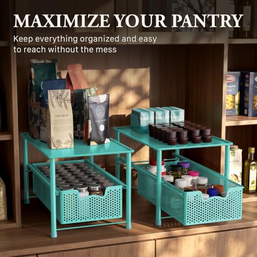 Simple Houseware Stackable Under Sink Sliding Basket Drawer, Turquoise | Perforated Free Standing Organizer, Kitchen/Pantry/Cabinet/Counter - color: Turquoise