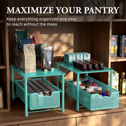 Simple Houseware Stackable Under Sink Sliding Basket Drawer, Turquoise | Perforated Free Standing Organizer, Kitchen/Pantry/Cabinet/Counter - color: Turquoise