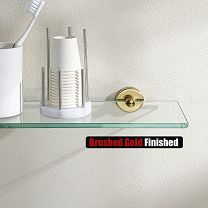 JQK Bathroom Glass Shelf Gold, Tempered Glass Shower Storage 12 by 5 inches, 304 Stainless Steel Brushed Gold Wall Mount 2 Pack, TGS101L12-BG-P2 - color: Gold, size: 12 Inch (2 Pack)
