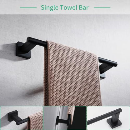Miyili Matte Black 4-Piece Bathroom Hardware Kit Set Stainless Steel Wall Mount - Includes Double Towel Bar, Hand Towel Rack, Toilet Paper Holder, Robe Hook, BS02B4 - color: Matte Black