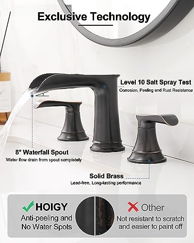 Oil Rubbed Bronze Bathroom Sink Faucet, 8 Inch Widespread, 2 Handles, 3 Hole, Waterfall Design, Ceramic Valve Core, Lifetime Limited Warranty - color: Oil Rubbed Bronze