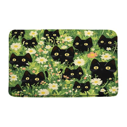 Funny Cat Bath Mat Boho Modern Cute Aesthetic Girly Unique Spring Flowers Girls Chic Teen Pretty Women Bathroom Rug Microfiber Memory Foam Shower Mat Kitchen Bath Floor Rugs, 16x24 Inch - size: 16x24 Inch(40x 60CM)
