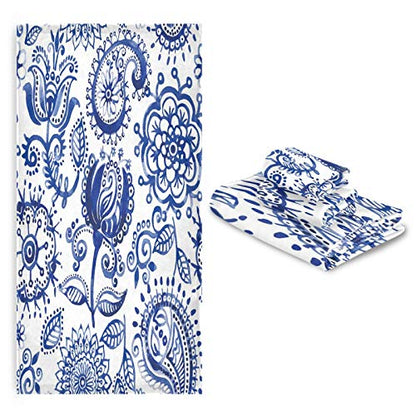 ALAZA Towels Set of 3 Blue Paisley Hand Towel Bath Towel Washcloth Soft Thin Face Guest Towel Kitchen Tea Dish Towels Bathroom Decorations Housewarming Gifts - color: Multi02