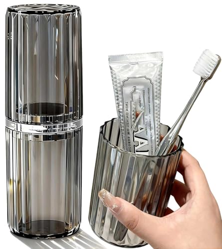 2-in-1 Toothbrush Travel Case with Rinse Cup - color: Clear Grey