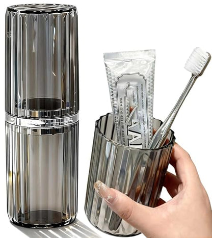 2-in-1 Toothbrush Travel Case with Rinse Cup - color: Clear Grey