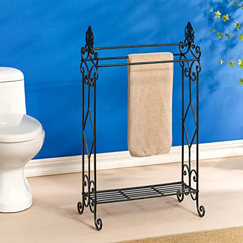 Standing Towel Rack for Bathroom,3-Tier Floor Freestanding Towel Racks with Storage Shelf,Antique Towel Holder Stand-21.75”×13”×38” - color: Retro Black