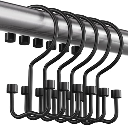Bathway Shower Curtain Hooks Matte Black Shower Curtain Rings, 12 Pcs Double Hook Shower Curtain Hooks Rings Shower Curtain Hangers Rust Proof, Metal Shower Hooks for Bathroom Shower Curtain Rod - color: Matte Black, style: Modern