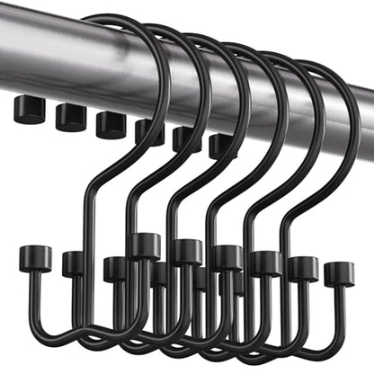 Bathway Shower Curtain Hooks Matte Black Shower Curtain Rings, 12 Pcs Double Hook Shower Curtain Hooks Rings Shower Curtain Hangers Rust Proof, Metal Shower Hooks for Bathroom Shower Curtain Rod - color: Matte Black, style: Modern