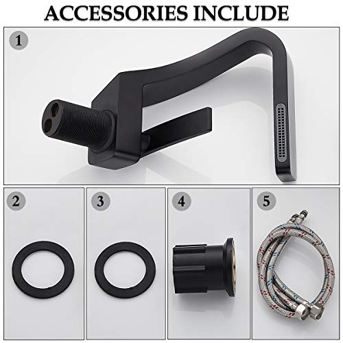 becola Bathroom Sink Waterfall Faucet,Solid Brass Single Handle Hot and Cold Water Mixer Tap, Lavatory Vanity Sink Faucet Including Two US Standard 3/8" Hoses (Matte Black) - color: Black