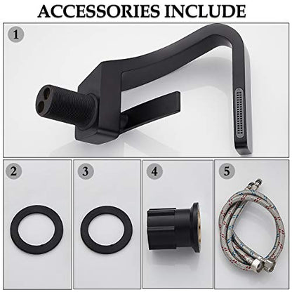 becola Bathroom Sink Waterfall Faucet,Solid Brass Single Handle Hot and Cold Water Mixer Tap, Lavatory Vanity Sink Faucet Including Two US Standard 3/8" Hoses (Matte Black) - color: Black