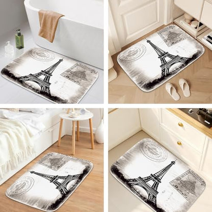 Paris Eiffel Tower France City of Love Bathroom Rugs and Mats Sets 3 Piece, Memory Foam Bath Mat, U-Shaped Contour Shower Mat Non Slip Absorbent, Velvet Washable 20 x 31 inches - color: Color12