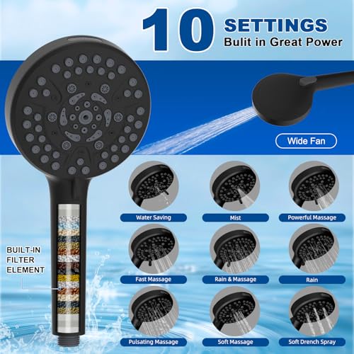 Metal 12" Rain Showerhead with 10-Spray Handheld, Easy Reach 4-way Diverter | Matte Black Finish, Upgraded High Pressure Shower Head with Pause Mode, 71" Stainless Steel Hose/12" Extension Arm - color: Matte Black, style: Square 12"