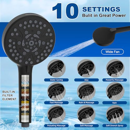 Metal 12" Rain Showerhead with 10-Spray Handheld, Easy Reach 4-way Diverter | Matte Black Finish, Upgraded High Pressure Shower Head with Pause Mode, 71" Stainless Steel Hose/12" Extension Arm - color: Matte Black, style: Square 12"