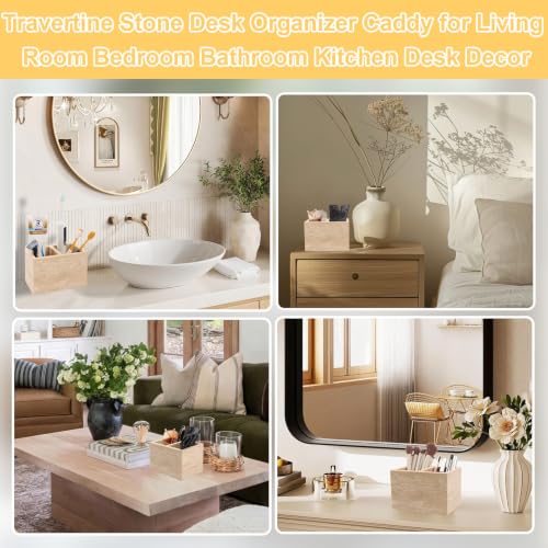 Travertine Toothbrush Holders,Natural Stone Toothbrush Holder with 2 Slots,Heavy Duty Tooth Brush Holder for Bathroom