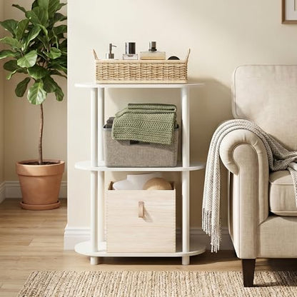 3-Tier Oval Toolless Assembly Storage Shelves, Display Shelf with Soft Edges and Open Shelves, Book Shelf for Organization and Storage, Home Office, Living Room, White