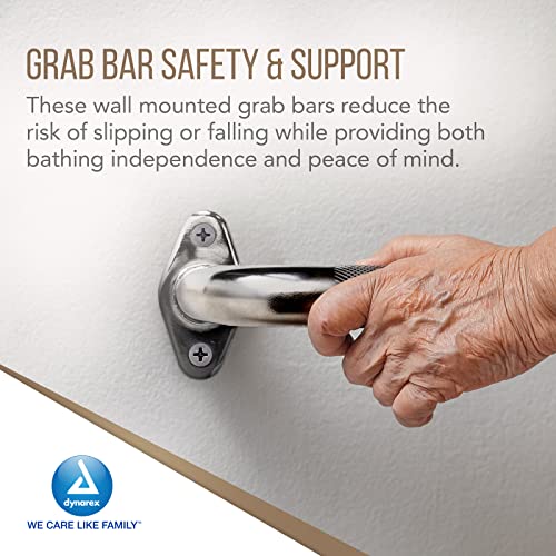 Dynarex Rotating Flange Knurled Grab Bar-18 Inch, Stainless Steel with Textured, Non-Slip Center of The Safety Rail, Weight Capacity of 300 Pounds, Silver, 1-Rotating Flange Knurled Grab Bar-18 inch