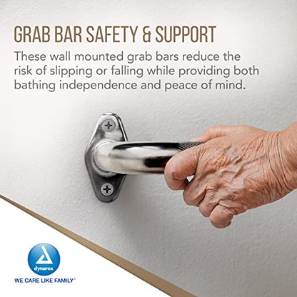 Dynarex Rotating Flange Knurled Grab Bar-18 Inch, Stainless Steel with Textured, Non-Slip Center of The Safety Rail, Weight Capacity of 300 Pounds, Silver, 1-Rotating Flange Knurled Grab Bar-18 inch
