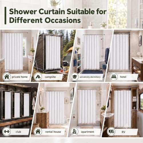 Siiluminisoy White Shower Curtain Fabric Boho Shower Curtain Cloth Textured Tufted Chevron Elegant Shower Curtains Waterproof for Bathroom 72" x 72" - color: A White, size: 72"W x 72"L (Pack of 1)