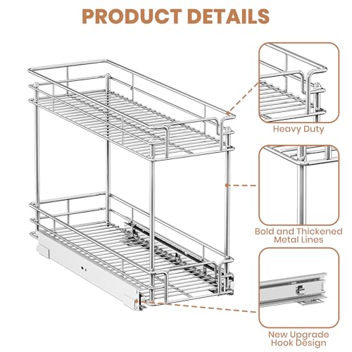 Pull Out Spice Rack Cabinet Organizer, 3 Tier Heavy Duty Slide Out Wood Shelf for Narrow Cabinet, Pull Out Storage for Kitchen (8½" W x 21½" D, 2 Tier) - size: 8½" W x 21½" D, 2 Tier