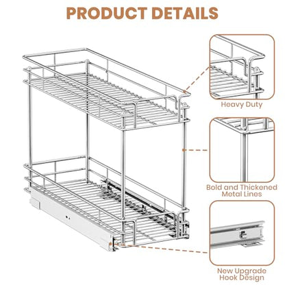 Pull Out Spice Rack Cabinet Organizer, 3 Tier Heavy Duty Slide Out Wood Shelf for Narrow Cabinet, Pull Out Storage for Kitchen (8½" W x 21½" D, 2 Tier) - size: 8½" W x 21½" D, 2 Tier