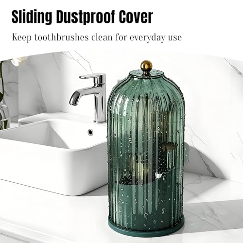 JEESA Dustproof Toothbrush Holder with Cover, All Green | 360° Rotating, 180° Sliding Lid, 3 Slots, Toothbrush Organizer, for Bathroom Countertop - color: All Green