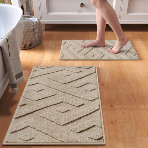 Bathroom Rugs Sets, Thin Non Slip Bath Mat Browm 16"x24"-2 Piece | Quick Dry Absorbent Washable Rubber Backing Bath Rug Shower Mat Bathroom Floor Mat For Sink Bathtub Beside Shower Entrance - color: Brown-c, size: 16"x24"-2pc