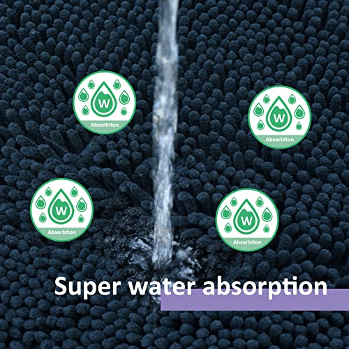 RUN HELIX Bathroom Rugs Set 2 Piece Thick Chenille Bath Mats, Soft Quick Dry Plush Absorbent Bath Rugs with Non-Slip PVC Backing, 32x20+24x16 Inch Black - color: Black