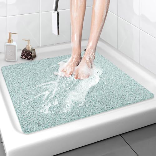 Shower Mat Bathtub Mat Non-Slip - 24x24 Inch, Soft Comfort Bath Mat with Drainage Holes, PVC Loofah Massage Bathmat for Shower, Tub, Bathroom, Wet Areas, Quick Drying - color: Blue-white Mix, size: 24" x 24" (Square)