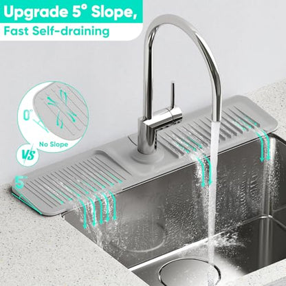 24 Inch Longer Faucet Mat for Kitchen Sink [5°Slope Fast Self-draining]Bathroom Kitchen Sink Splash Guard Silicone Sink Faucet Mat Splash Guard Kitchen Sink Area Tidy Splash Faucet Guard Draining Mat - color: Light Gray, size: 24" x 5.5"