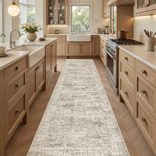 Soalmost Runner Rug 2x8 Washable Non-Slip Hallway Kitchen Runners Brown | Stain Resistant Vintage Rugs for Bathroom Laundry Room, Low Pile Foldable Floor Carpet Mat for Entryway Corridor Bedroom - color: Brown, size: 2' x 8' (Runner)