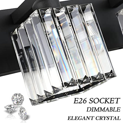 Aipsun Black Light Fixtures Bathroom Vanity Light Crystal Modern Vanity Light for Bathroom 4 Light (Exclude Bulb) - color: Black, size: 32 inch
