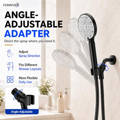 High Pressure Shower Head, Stick-on Low Mount Wall Bracket, Black | 5 Spray Modes, Water-Saving, 360° Adjustable Bracket, For Low Water Pressure Home, RV, Bathroom, Fix Firmly Kid-Friendly - color: Black