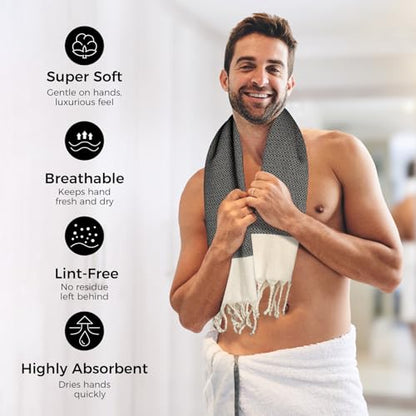 cabanana Hand Towels for Bathroom - 2-Pack,18x30 Inch-100% Cotton,Turkish Bathroom Hand Towels,Super Absorbent & Quick-Dry Soft for Bath, Kitchen, Spa, Face, Hair, Dishcloth (New Black) - color: Z Diamond Black