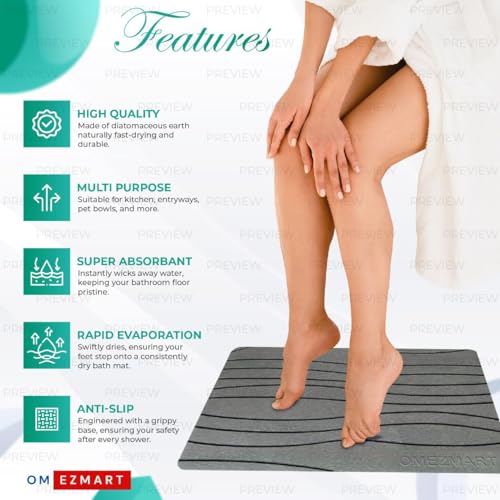 Stone Bath Mat for Bathroom – Diatomaceous Earth Quick Dry Bath Mat, Non Slip, Mold Resistant Stone Shower Mat (White) - color: White