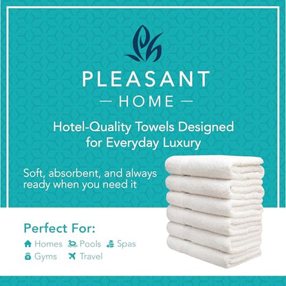 Pleasant Home Bath Towels Set of 6 (24” x 50”) 100% Cotton, White | 515 GSM | Lightweight, Soft & Highly Absorbent Luxury Towels for Bathroom | for Gym, Pool & Spa - color: White
