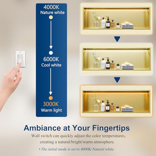 36"x12" Gold LED Shower Niche,3 CCT Dimmable Light, No Tile Needed | 304 Stainless Steel Bathroom Niche w/ Light(3000K/4000K/6000K), IP66 Waterproof, Space Saving & Durable ,LED Driver Included - color: Brass Gold, size: 36X12In