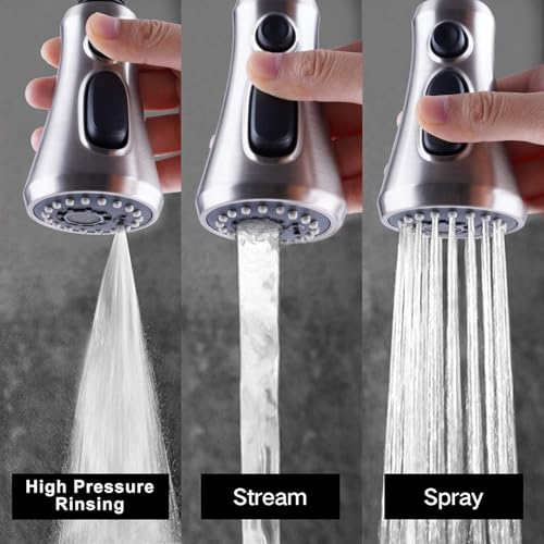 Hibbent Pull Down Spray Head for Kitchen Faucet, NSF/ANSI/CAN 61 & CUPC Certified 3-Function Spray Nozzle, 15 Adapters, Sink Faucet Head Replacement Compatible with Moen, Delta, Kohler, Brushed Nickel - color: Brushed Nickel, style: 2.5 Gallon Per Minute