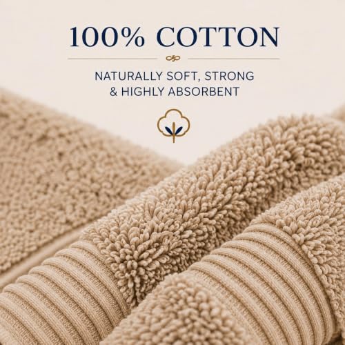 Towel Set for Bathroom, 3 Piece Turkish Cotton Bath Hand and Wash Towels | Mixed size set in Taupe Quartz, 600 gram weight. Double stitched hems suit family and guest use. - color: Taupe Quartz