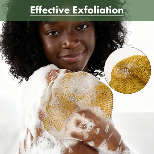Bathway African Net Sponge Authentic with Handles (Set of 2), African Exfoliating Net Sponge, Exfoliating Body Scrubber Bath Sponge - Bathing Accessories with Storage Bag (Army Green & Olive Green) - color: Army Green & Olive Green