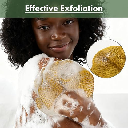 Bathway African Net Sponge Authentic with Handles (Set of 2), African Exfoliating Net Sponge, Exfoliating Body Scrubber Bath Sponge - Bathing Accessories with Storage Bag (Army Green & Olive Green) - color: Army Green & Olive Green