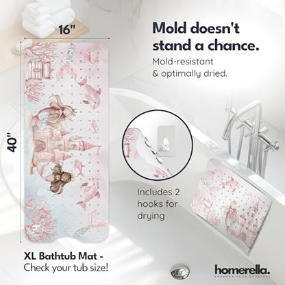 homerella Bathtub Mat Non Slip Kids 40x16 Baby Bath Mat Non Slip Anti Mold | 100% BPA Free, Non Toxic, Mildew Resistant, Machine Washable, Extra Long Kids Bath Mat for Tub Non Slip, Toddler Bath Mat - color: Mermaid Splash, size: 40" x 16" (Rectangular)